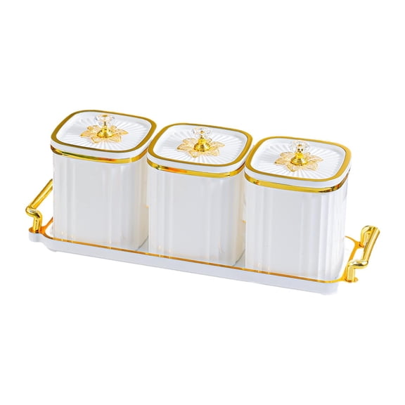 deevoka Divided Serving Platter Candy Nuts Dishes with Lids Snacks Dish Condiment Canisters Condiment Spice Jars for Nut Snacks Party White