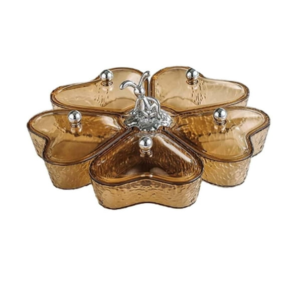 deevoka Divided Serving Tray Flower Shaped Rotatable Snack Platter Nut Candy Veggie Tray Brown