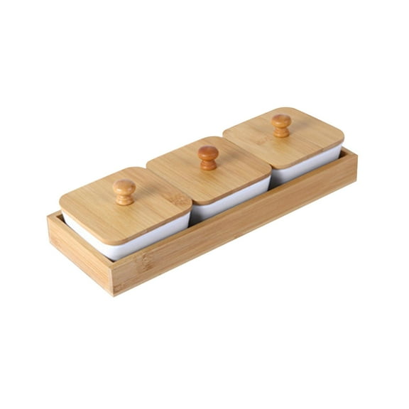 deevoka Divided Serving Tray Serving Dish with Lid Serve Appetizer Removable Snack Bowl 3 grids