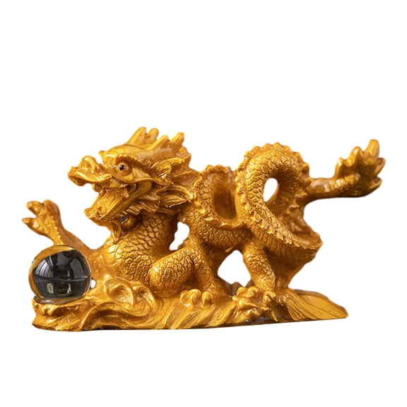 deevoka Dragon Statue Chinese Tea Decoration Tea Pet Ornament Collectable Tabletop Resin Gold