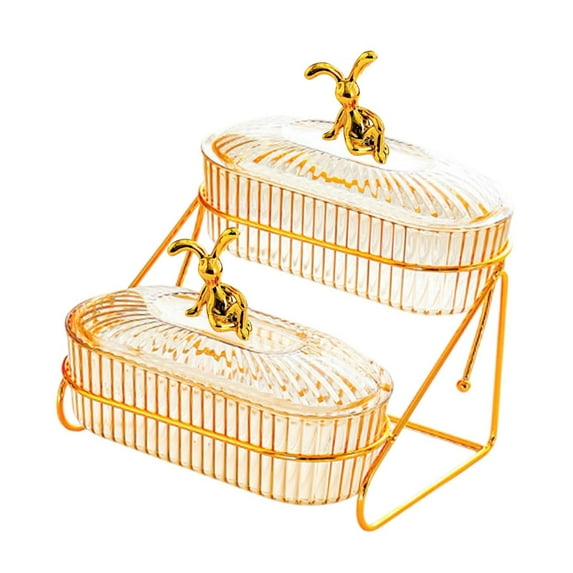 deevoka Dried Fruit Dish with Lid Platter Serving Tray for Cookies Appetizer Kitchen Amber 2 Tiers
