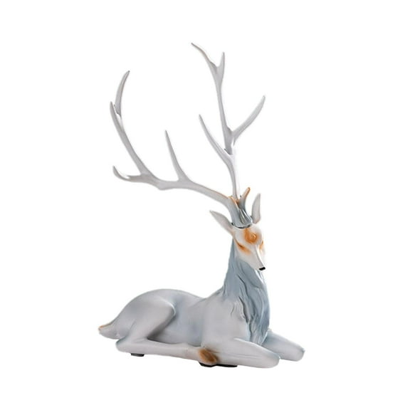deevoka Elk Figurine Collection Resin Desktop Ornament for Living Room Desk Entrance Gray Sitting