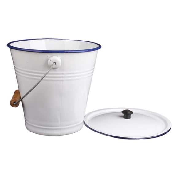 deevoka Enamel Bucket Enamel Bucket White Enamel with Lid Buckets Milk Bucket for Bridal 7L