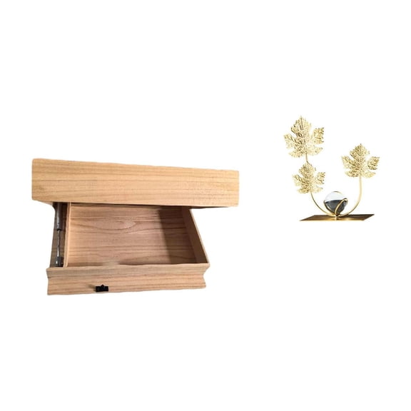 deevoka Floating Shelf Wall Mounted Drawer with Compartment And Leaves Statue Bookshelf Leaf Sculpture for Easy Installation Home Decor Storage Rack Bedroom H