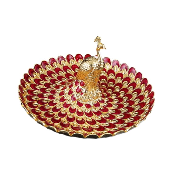 deevoka Fruit Plate Multi Functional Peacock Cosmetic Tray for Makeup Bathroom Party Gold Red
