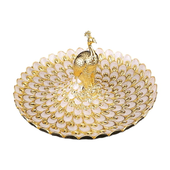 deevoka Fruit Plate Multi Functional Peacock Cosmetic Tray for Makeup Bathroom Party Gold White