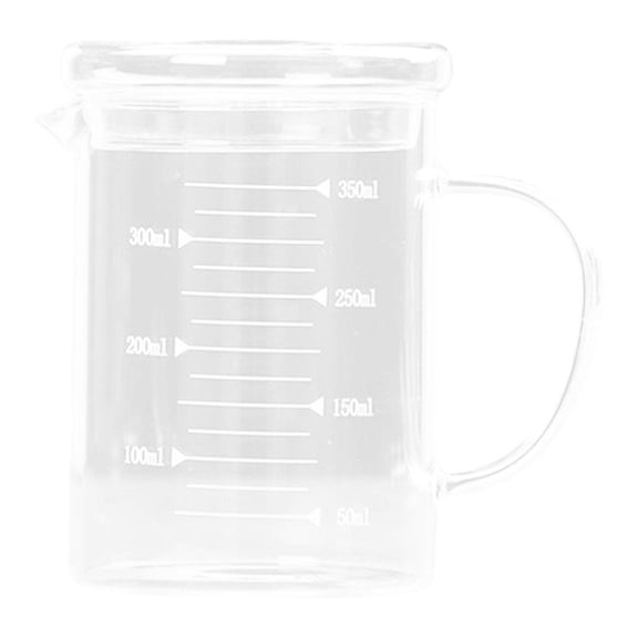 deevoka Glass Measuring Cup Beaker with Lid V-shaped Spout Multi-function Food Grade for 350ml