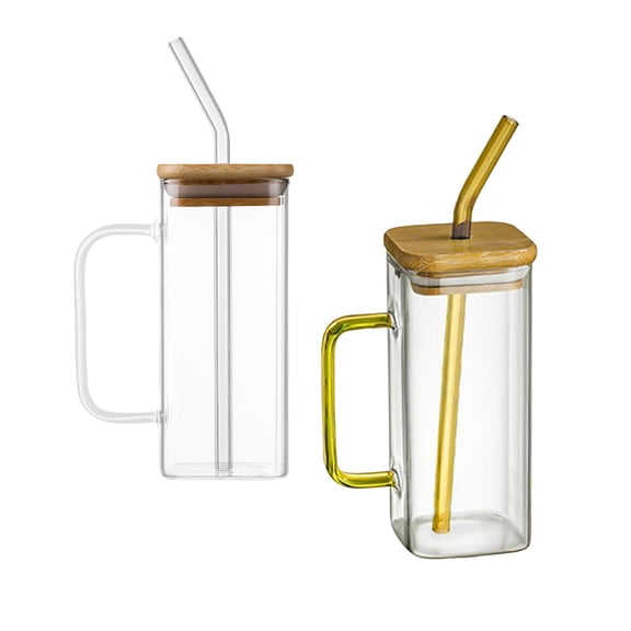 deevoka Glass Mug Transparent Square Cup for Party Style C