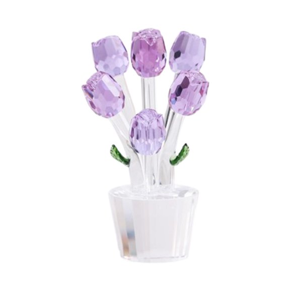 deevoka Glass Roses Figurine Roses Flowers Bouquets Ornament,3D,Realistic,Feng Shui,Home purple