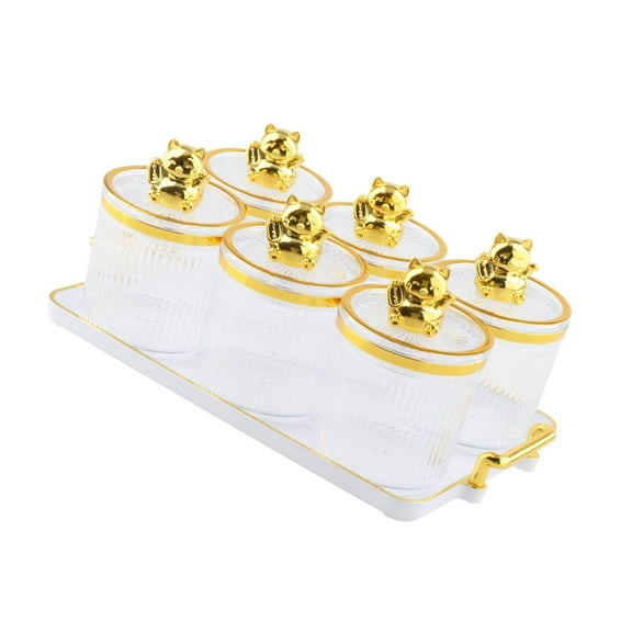 deevoka Kitchen Spice Jars 6 Grids Dry Fruit Jars with Lid for Living Room Nut Candy Transparen