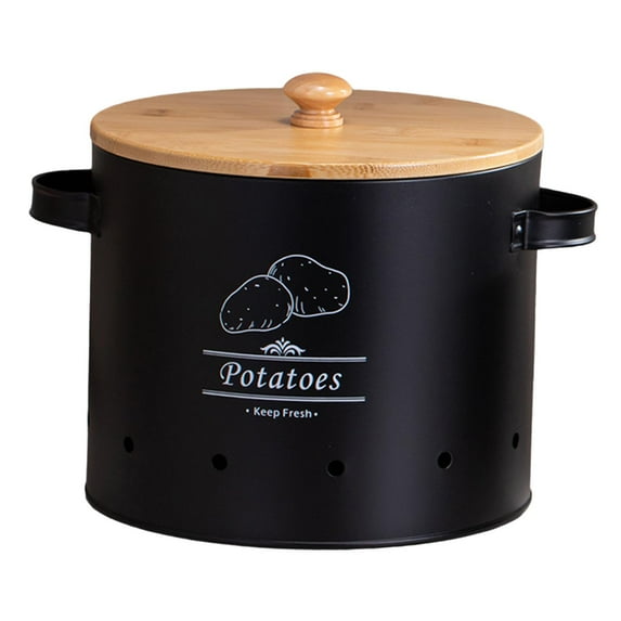 deevoka Kitchen Vegetable Storage Tin Metal Potato Onion Garlic Storage Bin for Home Black Large