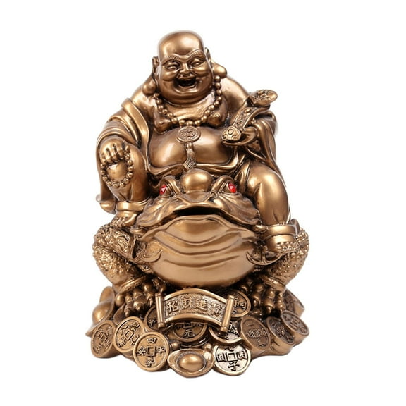deevoka Laughing Buddha Chinese Golden Frog Toad for Office Tabletop Decoration Marriage