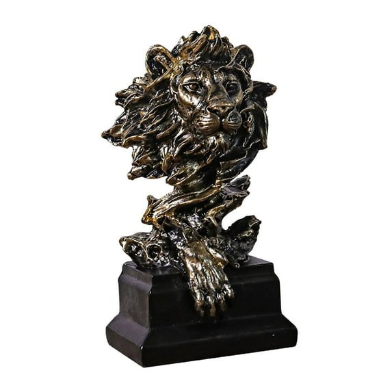 deevoka Lion Head Statue Crafts Handcarved Tabletop Ornament Animal Sculpture for Living Bronze