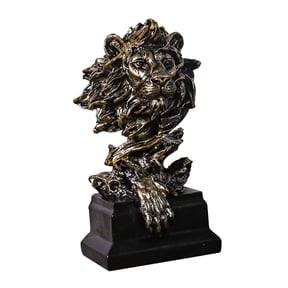 deevoka Lion Head Statue Crafts Handcarved Tabletop Ornament Animal Sculpture for Living