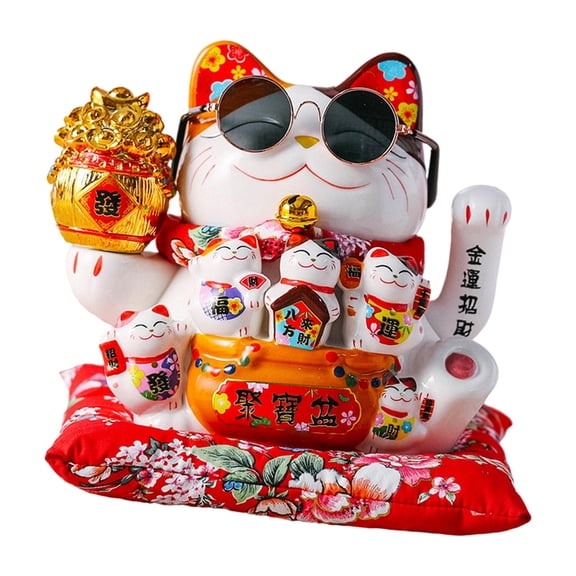 deevoka Living Room Art Sculpture Lucky Cat Decoration Opening Gift Shop Cashier Ceramic Cornucopia Sunglass