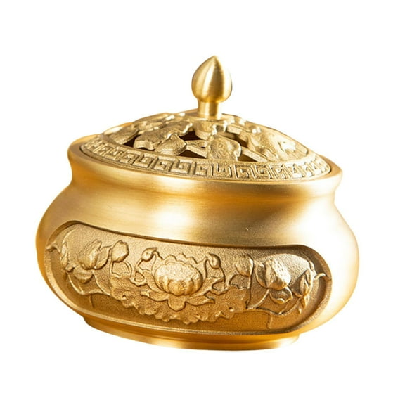 deevoka Mini Incense Burner with Hollow Lid Pure Copper Flat Base Elegant Incense Burner Style A