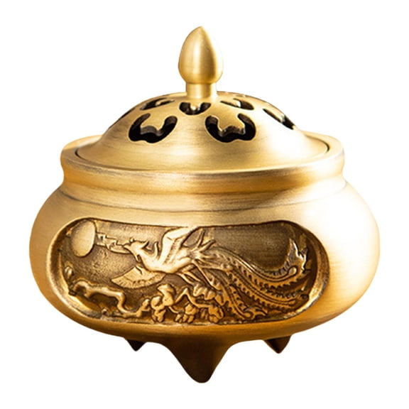 deevoka Mini Incense Burner with Hollow Lid Pure Copper Flat Base Elegant Incense Burner Style B