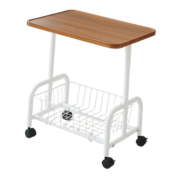deevoka Mobile Side Table Bedside Rolling Utility Cart for Dorm Drawing Room Kitchen White Legs