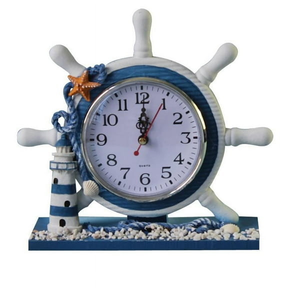 deevoka Nautical Wooden Steering Wheel Anchor Wall Hanging Clocks Desk Clock Home Decor*