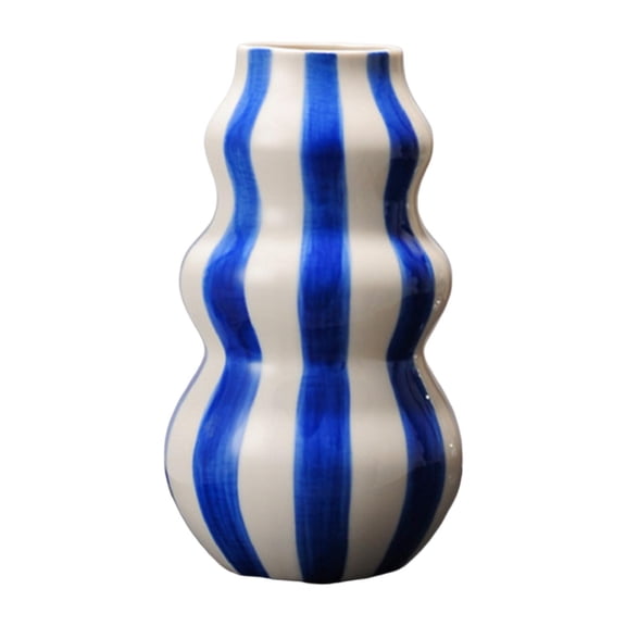 deevoka Painted Striped Ceramic Vase Centerpiece for Bookshelf Wedding Room Entrance Blue