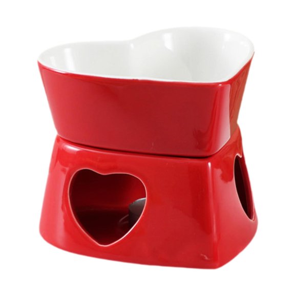 deevoka Pottery Fire Boiler Bowl with 4 Pieces Forks Melting Pot Multifunction Warmer Butter Mini Fondue Pot for Valentines Day Party Red