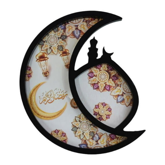 deevoka Ramadan Tray Moon Serving Tray Creative Portable Storage Plate Eid Tray Decoration for Snack Living Room Tabletop Fruit Gifts Black