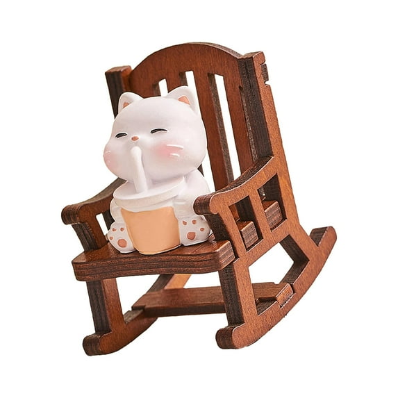 deevoka Rocking Chair Animal Figurine Cute Statue Cartoon Mini Desktop Ornament Small Sculpture for Micro Landscape Housewarming Gift Cat
