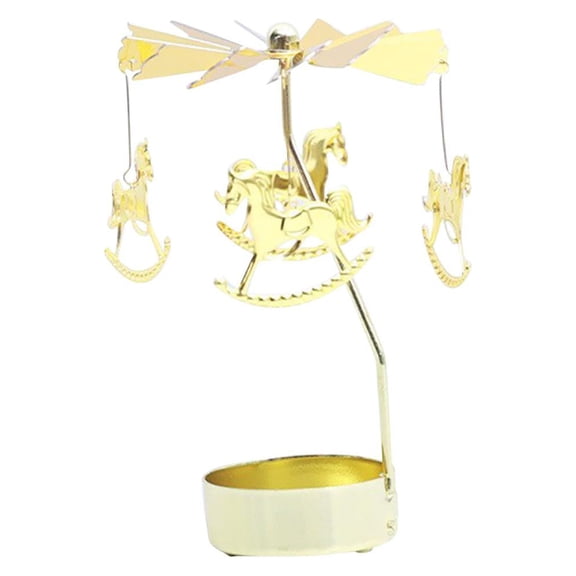 deevoka Rotating Candle Holder Revolving Candlestick Aureate Metal Romantic Ornament for Carousel