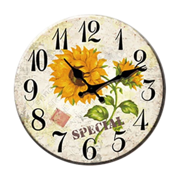 deevoka Round 34cm Floral Pattern Wood Wall Mounted Clock For Home Office Library A A