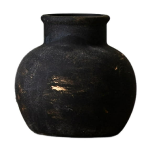 deevoka Rustic Ceramic Vase Wabi Bud Vase Desktop Display Farmhouse Flower Vase Black 15x15x14cm