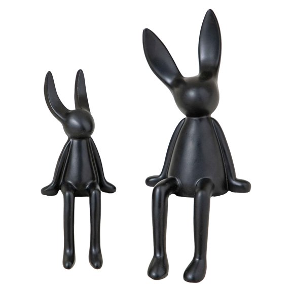deevoka Set of 2 Ceramic Sitting Rabbit Figurines Bookshelf Decoration Collectible Shelf Black