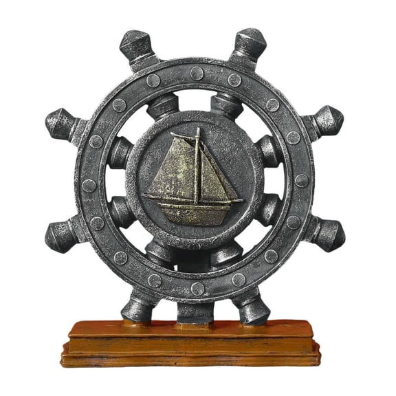 deevoka Ship Steering Wheel Boat Sculpture Decor Nautical Rudder Resin Handicraft Statue Copper