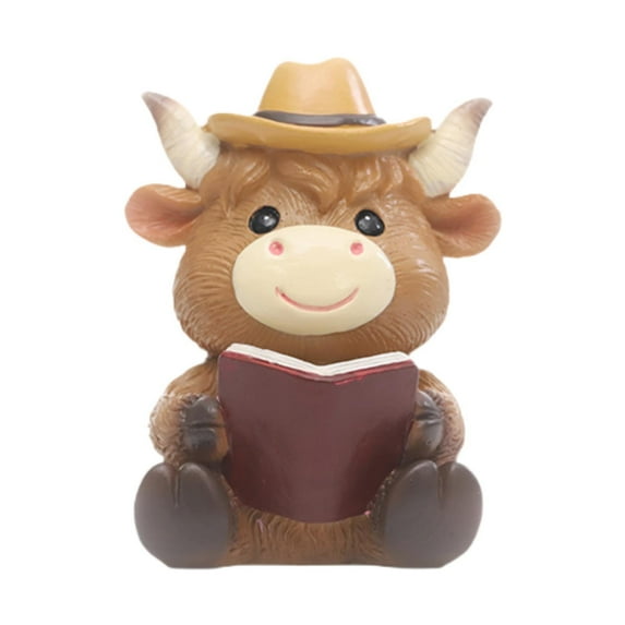 deevoka Spring Highland Cow Statue Animal Sculpture for Bookshelf Living Room Garden Style C