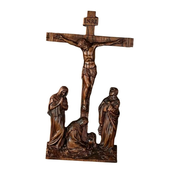 deevoka Standing Crucifix Small Solid Wood Crucifix with Stand for Home Altar Chapel