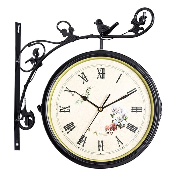 deevoka Station Clock Retro Vintage Style Clock Ornament Weatherproof Garden Clock for Outdoor Black