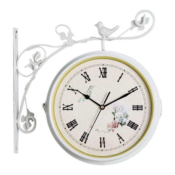 deevoka Station Clock Retro Vintage Style Clock Ornament Weatherproof Garden Clock for Outdoor White