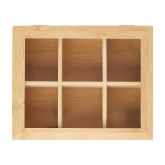 deevoka Tea Storage Box with Clear Window Multifunctional Wooden Storage Chest Jewelry 6 grids