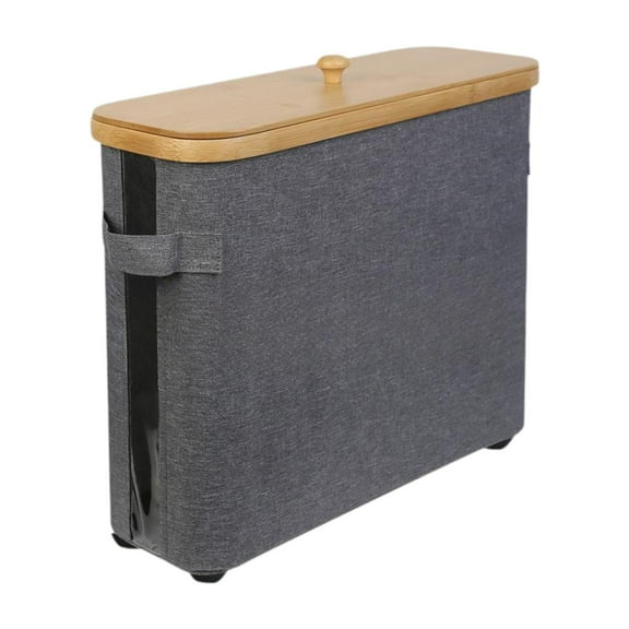 deevoka Toilet Paper Holder with Bamboo Lid Accessories,Folding Toilet Paper Roll Storage,Toilet Paper Storage Basket for Closet,Dorm grey