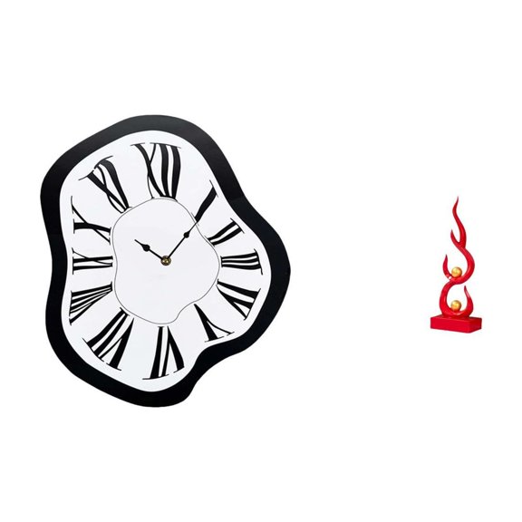 deevoka Wall Clock Abstract Fire Sculpture Roman Numeral Clock Distorted Clock Electronic Clock Acrylic And Resin Quiet Display Suitable for Living Room Offic