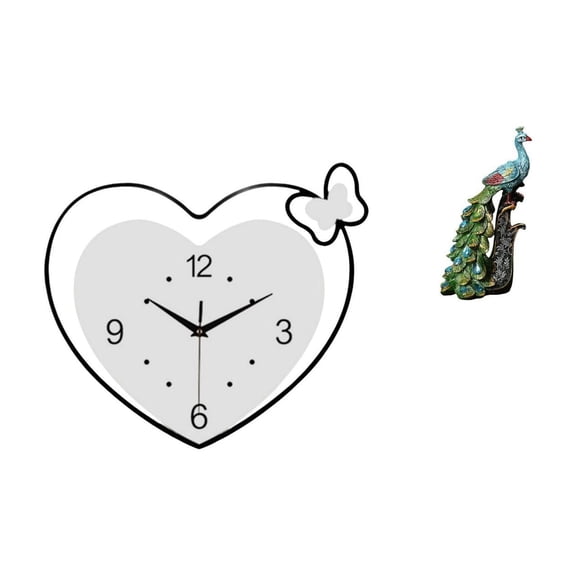 deevoka Wall Clock Acrylic Heart Shape Wall Clock Non Ticking Desktop Figurine Resin Peacock Statue Creative Home Decor Suitable for Gift Giving Home Office D