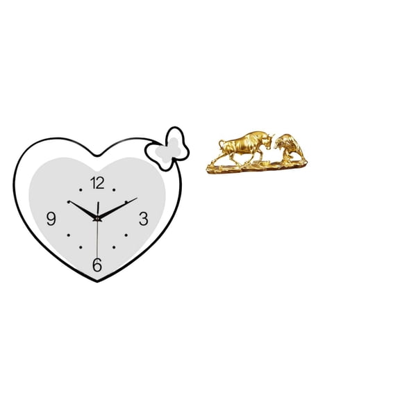 deevoka Wall Clock Acrylic Wall Clock Non Ticking Desktop Statue Bull And Bear Fight Figurine Resin Craft Decoration Heart Shape Butterfly Modern Animal Sculp