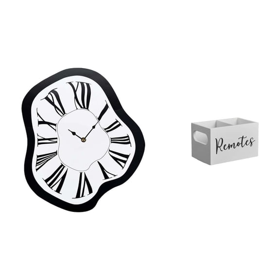 deevoka Wall Clock Art Melting Clock Roman Numeral Timepiece TV Remote Holder Desktop Storage Organizer Acrylic And Wood Suitable for Home Office Bedroom Gift