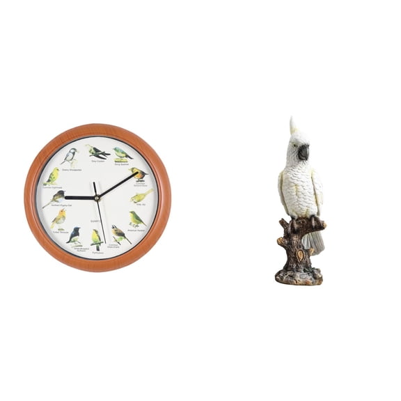 deevoka Wall Clock Bird Clocks with Sound Parrot Figurine Desktop Ornament Resin Decorative Clock That Sings Unique Bird Desk Decor Suitable for Home Living R