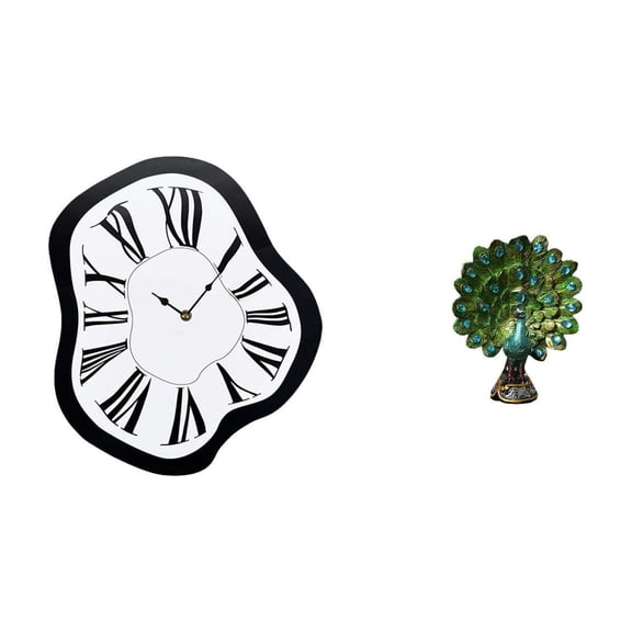 deevoka Wall Clock Collection Wall Clock Roman Numeral Clock Electronic Clock Distorted Clock Desk Figurine Peacock Statue Acrylic Resin Suitable for Gift Giv