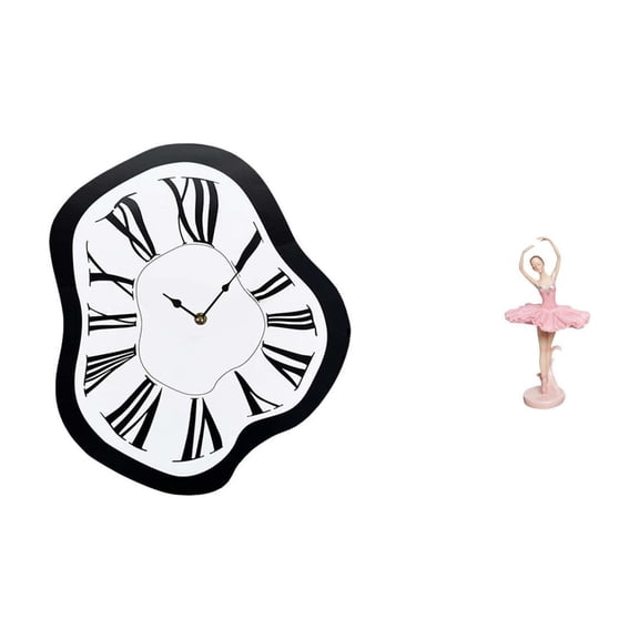 deevoka Wall Clock Decor Roman Numeral Clock Distorted Clock Ballet Girl Statue Resin Sculpture Acrylic Unique Modern Art Suitable for Living Room Bedroom Off