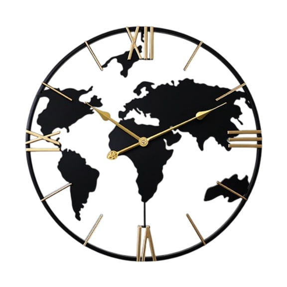 deevoka Wall Clock Ornament World Pattern Design Round Analog Clock for Bar Office Hotel
