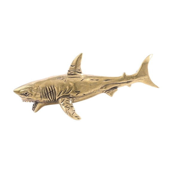 deevoka White Shark Brass Figurine Tea Pet Ornament Crafts Collectible Antique Decor Copper Sculpture for Living Room Bedroom Desktop