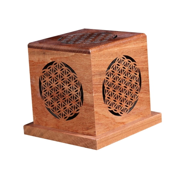 deevoka Wood Burner Box Stick Stand Handcarved Hollow Out Portable Box with Lid for Room SPA Type A