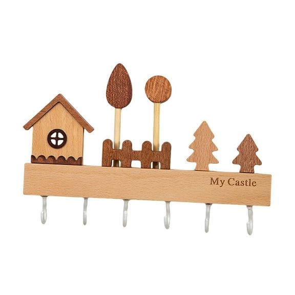 deevoka Wooden Key Holder 6 Hooks Nordic Rustic Key Hanger for Indoor Porch Entryway beige