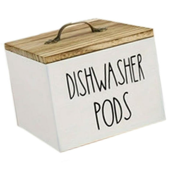 deevoka Wooden Storage Container Dispenser for Laundry Room Organization and Storage White dishwasher pod